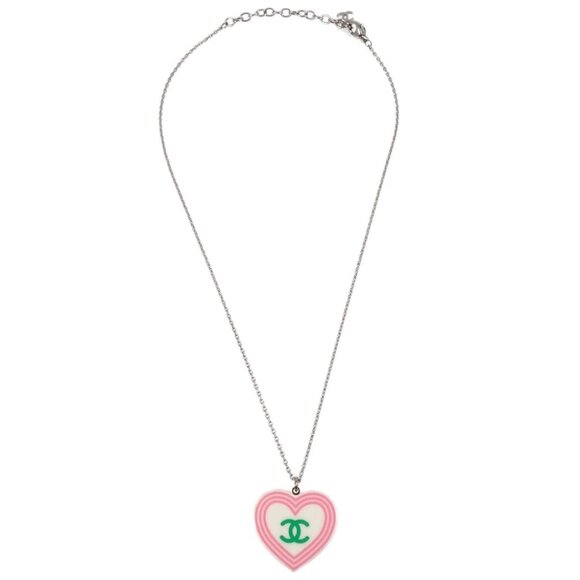 Chanel Heart Chain Necklace Pendant Silver White 04C 142369 - Picture 1 of 4